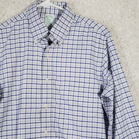 Brooks Brothers Milano Shirt Men 15.5 36 Blue Check Button Up Office Preppy - Picture 4 of 12
